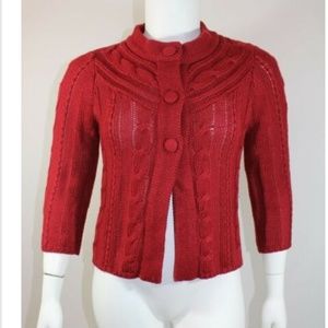 CB Design Cardigan Sweater Sz L Red Cable Knit